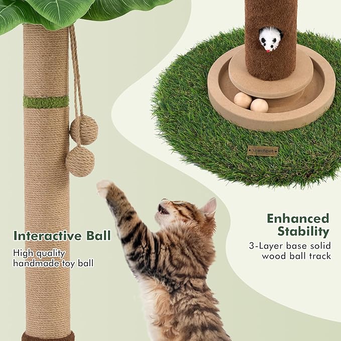 Woochpet Tall Cat Scratching Post,Cat Toys,Cat Scratcher Tree for Large Cat | Heavy Duty,Protect Sofa,Modern Boho,Cat Ball Track,Cat Tree,For Indoor Cats