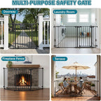 Mumeasy 80" Extra Wide Baby Gate for Doorways & Stairs, Dog Gate Indoor | Hardware Mounted Pet Gate, Auto Close Walk Thru Door, Large Child Safety Fence for Outdoor, Deck, Yard, 3 Metal Panels, Black