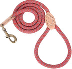 Mile High Life Dog Leash with Genuine Leather Connection, Reflective | Rope Leash, Heavy Duty 360° Swivel Metal Clasp, for Small Medium & Large Dogs Walking (Red, 60 Inch-1/2)