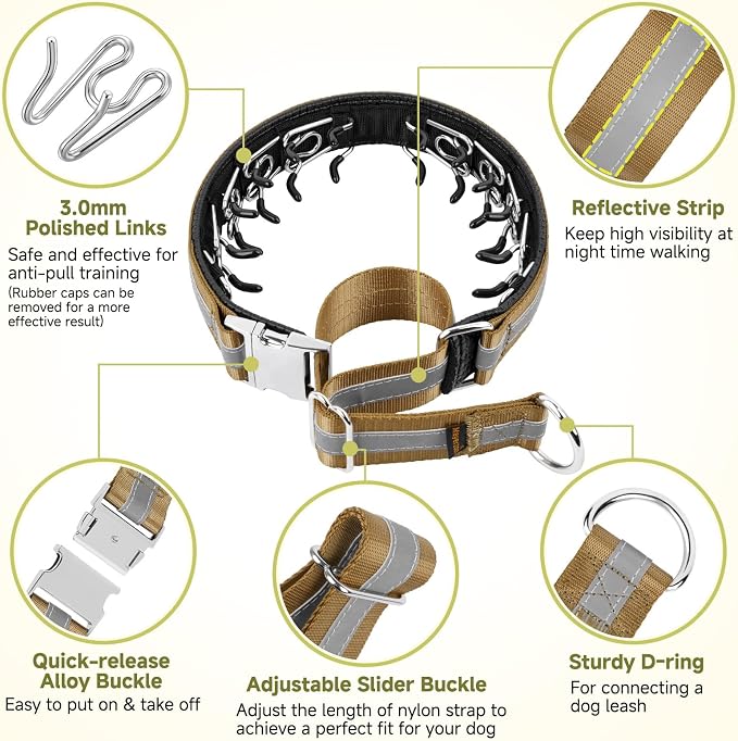 Mayerzon Martingale No Pull Dog Collar with Alloy Buckle, Brown, M, 3mm | For Medium Large Dogs that Pull, Patented Dog Walking Training Collar, Thick Foam Padding, Reflective, Adjustable, 1.5'' Wide