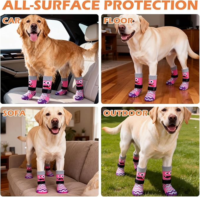 EXPAWLORER Dog Socks to Prevent Licking Paws with Grippers for Hardwood Floors Anti Slip, Cute Double Sides Dog Winter Shoes Booties Boots & Paw Protectors with for Small Medium Large Senior Dogs S