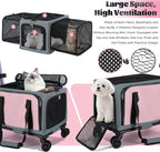 3-Sided Expandable Rolling Pet Carrier with Wheels, Small Cat Dog Travel Carrier, Foldable Portable Bag Grey Pink for Travel Camping Vet Outdoor Indoor Use