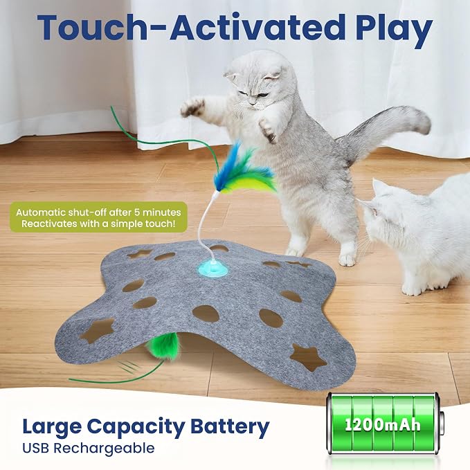 PAWSPIK Tumbling 3-in-1 Interactive Hide & Seek Cat Toy | Rechargeable Automatic Feather Chasing & Tumbling Peek-A-Boo Exercise Toy for Bored Indoor Cats & Kittens