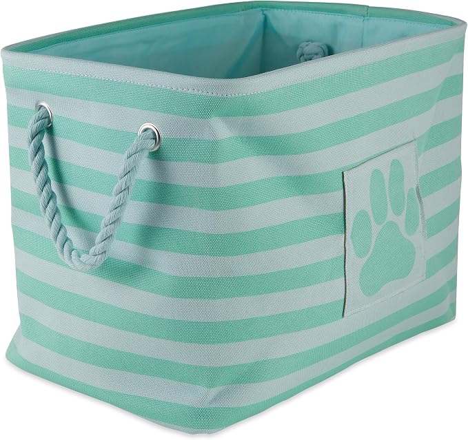 Bone Dry Pet Storage Collection Striped Paw Patch Bin, Aqua, Large Rectangle
