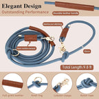 Hands Free Multifunctional Dog Leash for 1 or 2 Dogs, 9.8 ft, Tapestry Blue | Waist, crossbody, or handheld lead with leather handle to walk run hike train. Double attachments for 2 dogs up to 125lbs.
