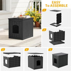 Cat Litter Box Enclosure, Multi-Functional Enclosed Cat Litter Box Furniture, Outdoor Cat House Weatherproof, Openable Front Door & Raised Floor, Easy to Clean & Assemble, Black