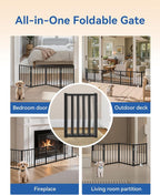 BFNN Small Dog Gate Indoor, Up to 96" W Freestanding Pet/Puppy Fence, Black | Flexible Space Control | Chewproof Steel Frame | 16.5" Step-Over Gate | Foldable | Drill-Free Setup | For Stairs & Doorways