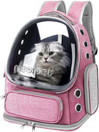 Cat Backpack Carrier, Breathable Cat Bubble Backpack Large Space Cat Carrier Backpack for Kitty Small Dog Up to 15 lbs, Foldable Airline Approved Cat Backpack, Transparent Pet Travel Backpack (Pink)