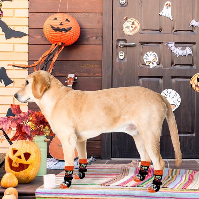 KOOLTAIL Anti Slip Halloween Dog Socks to Prevent Licking Paws, Dog Costume Boots&Paw Protector with Grippers for Hardwood Floors, Traction Control No Twist Booties for Small Medium Large Dogs, M