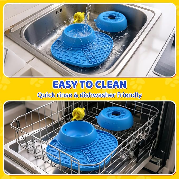 Slow Feeder Dog Bowls, Lick Mat & Interactive Rolling Ball, Dishwasher Safe | 2-in-1 Enrichment Lick Bowl, Anti-Slip Suction Base, Fits Liquid & Thick Treats, 150ml for Small Medium Large Dogs & Cats