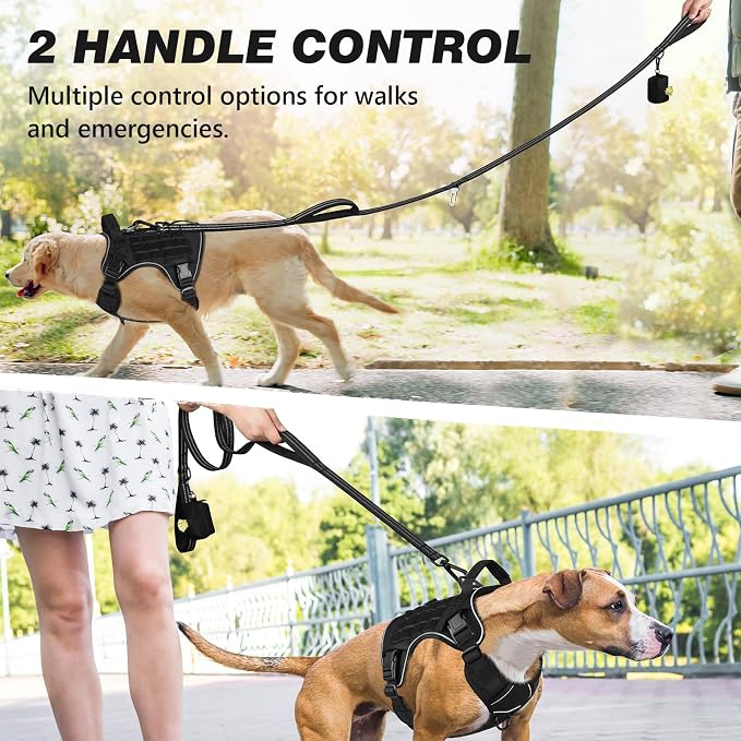 Double Handle Dog Leash with Poop Bag Holder and Car Seat Belt Buckle | Heavy Duty | Double Handle | with Poop Bag Holder | with Car Seat Belt Buckle | Reflective | Lightweight