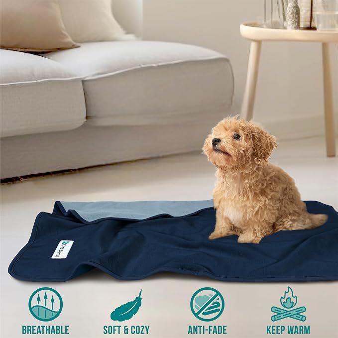 PetAmi Waterproof Dog Blanket for Couch, Pee Proof Reversible Cat Blanket for Sofa Bed Furniture Protector, Soft Fleece Washable Pet Throw for Dogs Cats Puppies Kittens, 60x80 Navy Blue