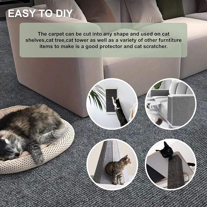 Cat Scratching Climbing Carpet Mat, Self-Adhesive Couch Furniture Protector | 39.3x15.8In Thickened, Cat Scratch Post/Tree Covered Pad Replacement, Shield for DIY Shelf Steps Couch Corner Wall, Khaki