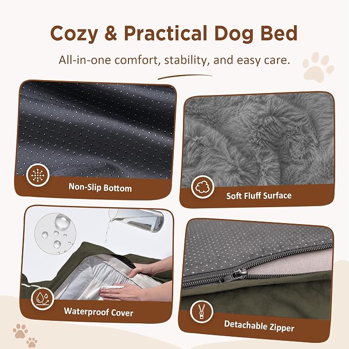 Comfort Expression Orthopedic Dog Bed for Medium Size Dog with Bolster | Waterproof Dog Couch Bed with Washable Cover & Non-Slip Bottom, Supportive Egg Crate Foam Medium Pet Bed, 30x20 Inch