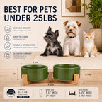 Petygooing Dog Bowls,Ceramic Cat Dog Bowl Set with Wood Stand for Food and Water,Non-Slip Cute Modern Pet Dish for Cats and Small Size Dogs (13.5OZ/5.1 in) Rust Green