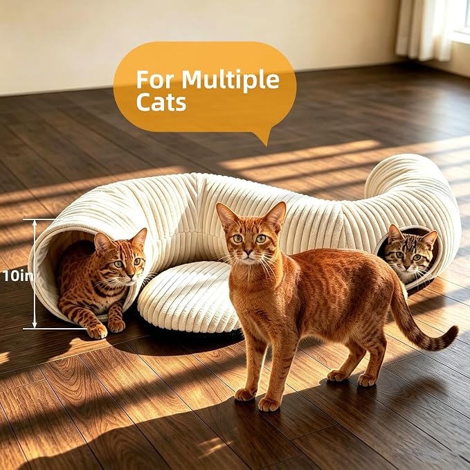 Cat Tunnel Bed with 30 Pcs Interactive Cat Toys, Cat Tube with Kitten Toys for Indoor Kittens, Collapsible Play Tunnel, White