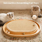 Sisal Cat Scratcher Pad, Wooden Interactive Cat Puzzle Toy | Sisal Scratching Pad with Ball, Kitten Mental Stimulation, Self Play, Home Enrichment, Physical Exercise, Natural Sisal