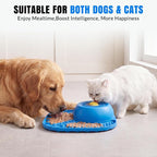 Slow Feeder Dog Bowl with Rotating Lick Ball Blue | Dog lick Bowl for yogurt ,Bone Broth&Wet Food,Silicone Lick Mat with Sution Cup Base for Dogs &Cats