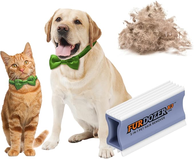 FurDozer Pet Hair Remover & Auto Detailing Tools - Cat & Dog Hair Remover for Carpets, Car Interiors, Couches, Bedding, & Pet Furniture (Purple, X3 MINI - 3.5" Long)