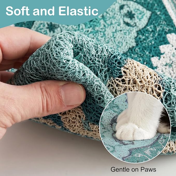 Glittme Cat Litter Mat, 24"x15" Non-Slip Washable Trapping Mat for Cats | Litter Trapping Mat With Thick PVC Coil To Catch Scatter, Soft On Paws And Waterproof Bottom To Protect Floors