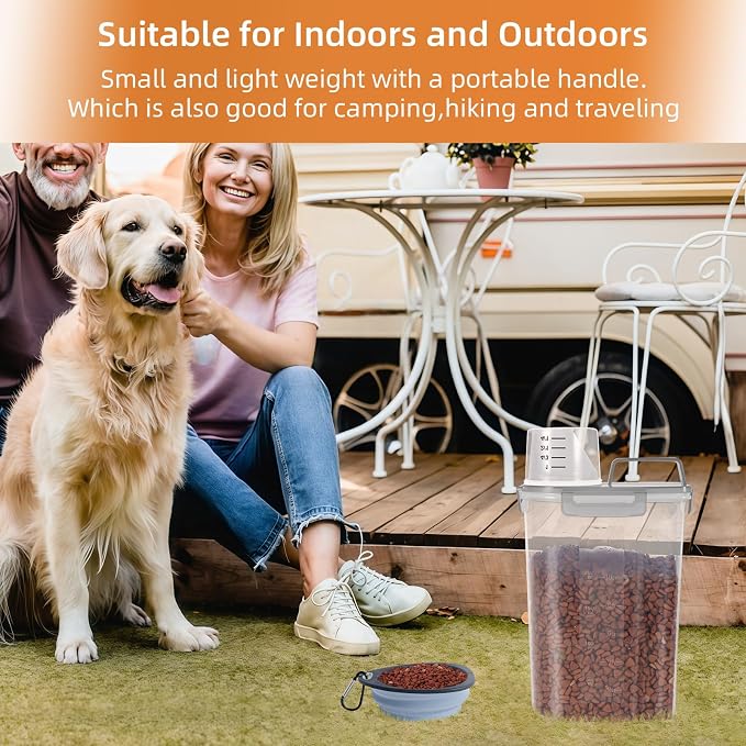 LEAWALK 3-5Lbs Airtight Small Cat Dog Pet Food Storage Containers BPA-Free, With Large Pour Spout/1 Measuring Cup/ 4 Safety Locks and Double-layer Silicone Strip (Color Blocking 3Pack)
