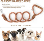 Mile High Life Dog Leash Braided Cotton Rope w/Leather-Wrapped Ends/Handle | Rust-proof 360° swivel clasp, Heavy-duty for medium/large breeds. Great for weddings, daily walks (4 FT, 1/2", Brown)