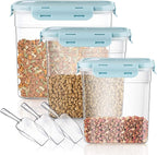 Patelai 6 Pcs Dog and Cat Food Storage Containers with Scoops Set Plastic Pet Food Storage Containers Stackable Airtight Dry for Kitchen 1.27 Qt, 2.4 Qt, 4 Qt(Blue)