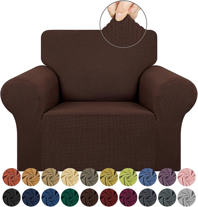 Stretch Chair Sofa Slipcover, Single Couch Cover,Chocolate | 1-Piece Washable Sofa Cover,Pet Friendly (31"-55") Furniture Protector Soft Jacquard Elastic Bottom for Dogs & Kids