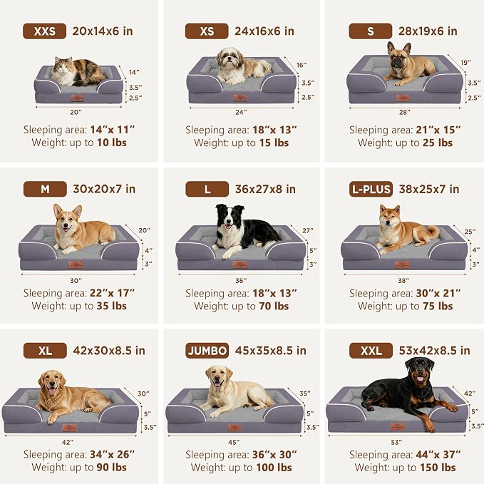 Comfort Expression Orthopedic Dog Beds for Large Sized Dog with Bolster | Waterproof Dog Couch Bed with Washable Cover & Non-Slip Bottom, Supportive Egg Crate Foam Large Pet Bed, 38x25 Inch