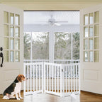 LZRS Freestanding Dog Gate 60" W x 30" H Solid Wooden Pet Gate for Doorways, Stairs & Hallways, Expandable & Foldable with Support Feet，Indoor Use,White