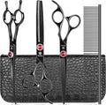 GLADOG 7 Inch Professional Dog Grooming Scissors Kit, 5-in-1 Titanium Coated Pet Grooming Shears Set, Heavy Duty Grooming Scissors for Dogs (Pro Black)