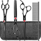 GLADOG 7 Inch Professional Dog Grooming Scissors Kit, 5-in-1 Titanium Coated Pet Grooming Shears Set, Heavy Duty Grooming Scissors for Dogs (Pro Black)