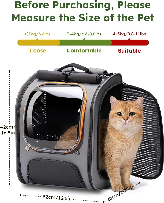 Pecute Cat Backpack Carrier,Large Space Cat Bubble Backpack,Ergonomic,Gray | Color Blocking,Sunshade curtain,Folding bowl,Transparent window,Sturdy,Large mesh on both sides for breathability