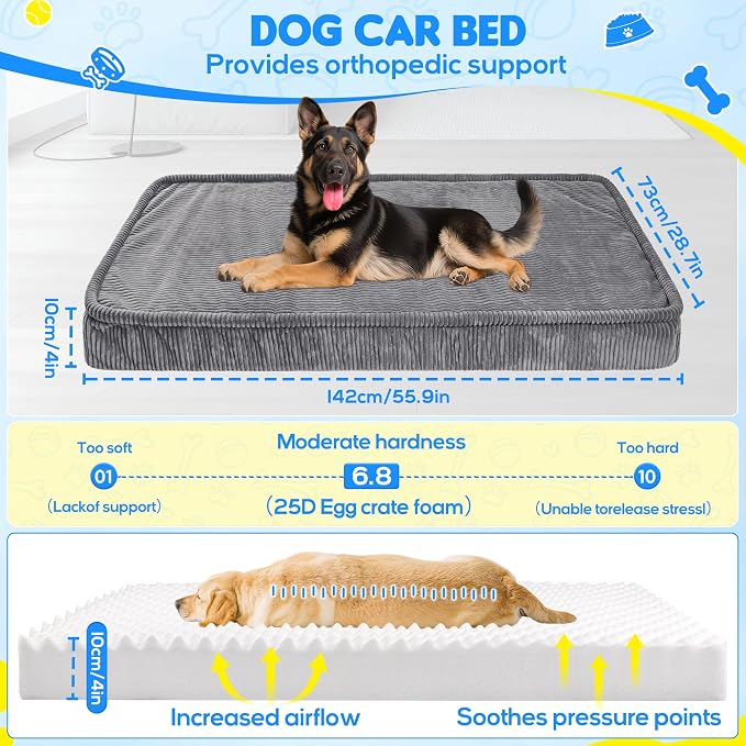 Loiion Dog Car Bed, Non-Slip Backseat Extender Pet Mat 56"x28.7" | Removable, Washable Dog Bed With Waterproof Liner Protects Car Seats, Anti-Slip Travel Bed For Dogs