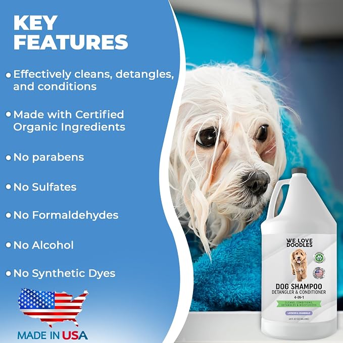 Dog Shampoo Half Gallon, Cleans, Conditions & Detangles, Lavender, 64OZ | For Sensitive Itchy Skin, Hypoallergenic, Tearless, Best Shampoo For Smelly Dogs, Goldendoodle, Poodle & Doodle, Made in USA