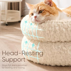 FUKUMARU Round Cat Bed, Plush Washable Calming Dog Bed with Low Entry | Raised Bolster Small Dog Bed, Soft Cozy Donut Cat Bed for Indoor Cats, Faux Rabbit Fur & Anti-Slip Bottom, 20 Inch, Cream