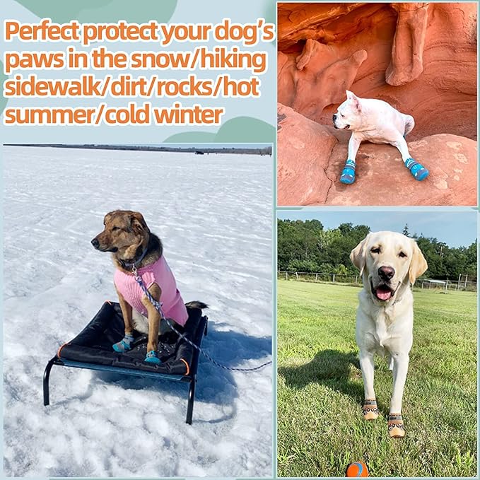 Dog Boots for Large Dogs, Medium Dog Boots & Paw Protectors for Hardwood Floors, Outdoor Dog Booties for Hot Pavement Winter Snow Hiking, Dog Shoes with Reflective Strips