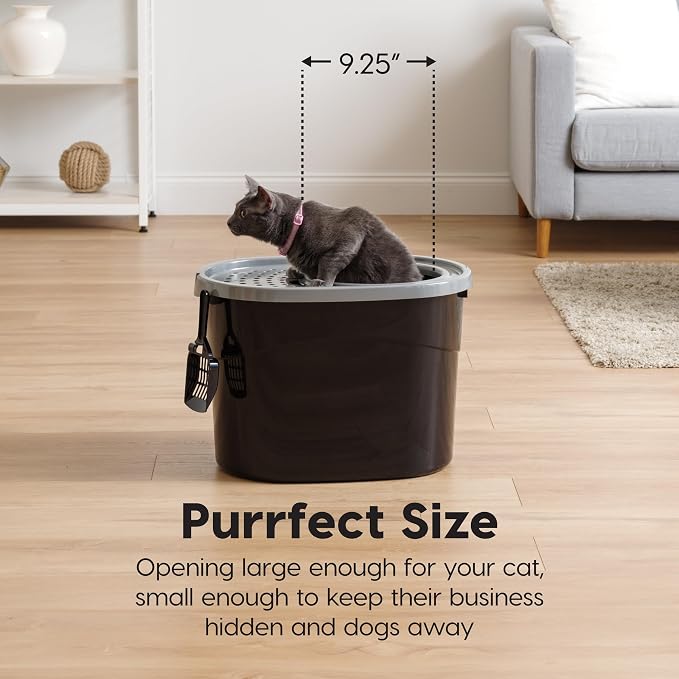 IRIS USA Large Top Entry Cat Litter Box, Hooded Privacy, Black/Gray | Multi-Cat Households, Protected Interior, Enclosed Top Access, Dog Proof Pan, Reduced Tracking, Odor Trapping