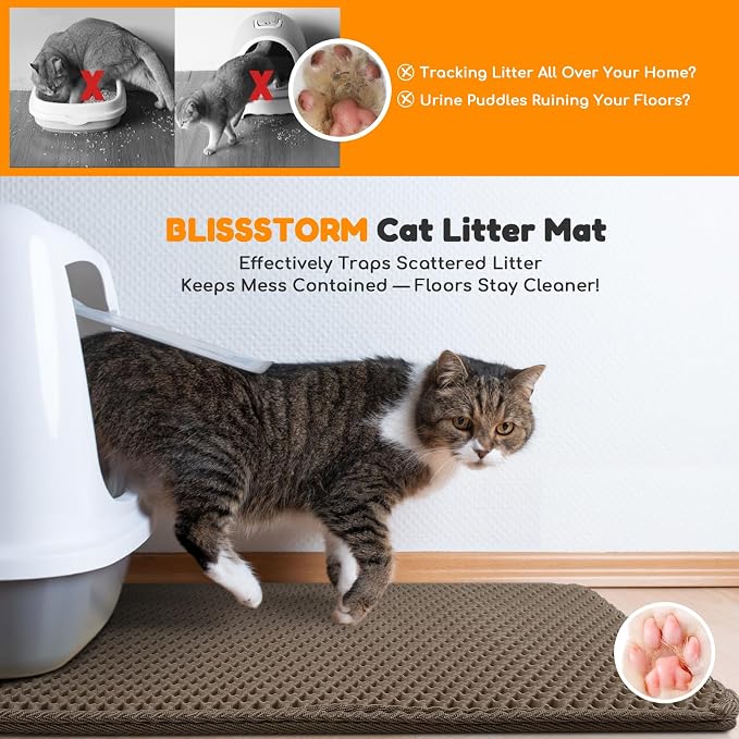 Cat Litter Mat 24"x16",Double Layer EVA Litterbox Mat Brown | Extra Large Honeycomb, Waterproof & non-slip, Odor-free, easy clean, washable durable floor protector,scatter control