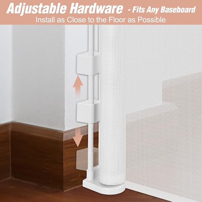 Reinforced 42" Extra Tall x 75" Wide Retractable Gate with Support Rods - Prevent Crawling Under Extra Tall Baby Gate Retractable Dog Gate Indoor Long Dog Gate Outdoor Retractable Pet Gate, White | Tall Retractable Baby Gate Prevents Crawling Under, Sp...
