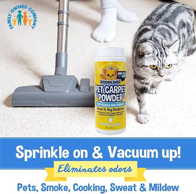 Bodhi Dog Natural Carpet Deodorizer Powder - Dry Pet Smell Eliminator & Urine Odor Remover - Loosens Fur & Dirt - Plant-Based Room Freshener for Vacuuming Home with Pets - Fresh Laundry (Pack of 3)