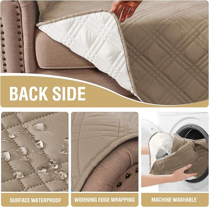H.VERSAILTEX Sofa Covers Waterproof and Washable Modern Sofa Covers Stay in Place with Elastic Straps Thick and Soft Cat Couch Protector (Sofa, Taupe/Beige)