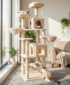 AMHANCIBLE 70 Inch Cat Tree for Large Cats, Multi-Level Cat Tower | Cat Houses & Tree Tower with 2 Condos, 8 Sisal Posts & Hammock for Indoor Cats Large Adult, Beige