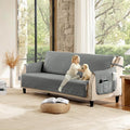 Boho Quilted Pet-Friendly Couch Covers with Pockets, Anti-Slip Aztec Couch Covers for 3 Cushion Couch Sofa, Gray Couch Cover for Dogs Water-Repellent Machine Washable (Large Sofa 68", Gray)