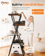 Modern Wood Cat Tree Tower for Indoor Cats Large Adult 67-in Tall | Heavy Duty XL Stable Wooden Cat Condo House Furniture with Multi-Level Spacious Perch Scratching Board Soft Washable Pads