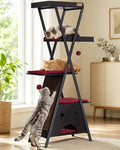 Modern Wood Cat Tree Tower for Indoor Cats Large Adult 67-in Tall | Heavy Duty XL Stable Wooden Cat Condo House Furniture with Multi-Level Spacious Perch Scratching Board Soft Washable Pads