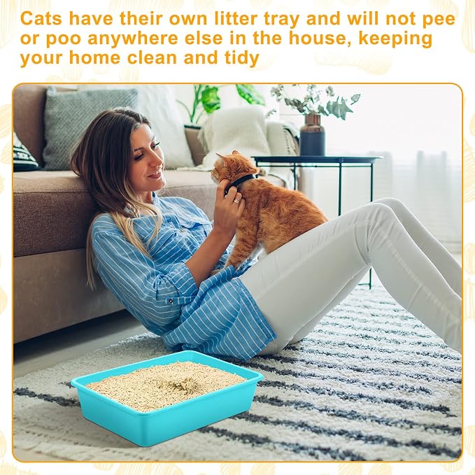 Amyhill 10Pcs Open Cat Litter Box with 10 Scooper | Medium, Plastic, Durable Low Sided Kitten Litter Box for Indoor Pets Rabbit Cats Supplies, 14.6x10.6x3.4 Inch, Multi Color