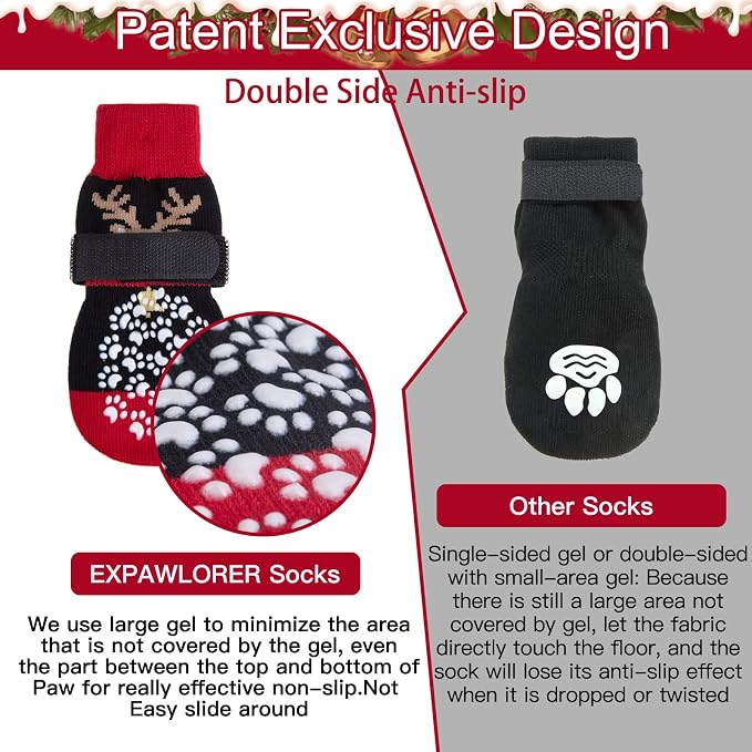 EXPAWLORER 6PCS Anti-Slip Dog Socks to Prevent Licking Paws,Dog Shoes for Hot Pavement,Best Paw Protector Traction Control on Hardwood Floor,Dog Booties for Puppy Small Medium Large Senior Dogs