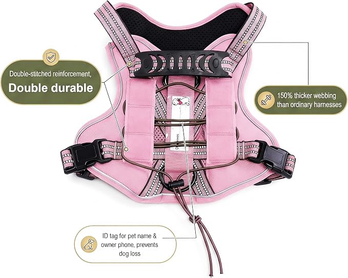 Service Dog Tactical Vest Harness and Leash Set Large Sized Dog Emotional Support- Tactical Dog Harness Training Collar with Name (Pink, L)