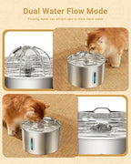 Cat Water Fountain Stainless Steel - 74oz/2.2L Automatic Large Pet Watering Bowl Dispenser for Indoor Cats - Drinking Fountains with 6 Filter, Gifts for Dogs and Kitty - Dog Waterer Bowls No Spill